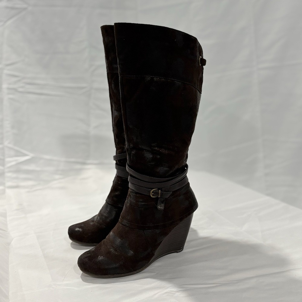 Bare Traps Womens Brown Faux Leather Knee High Boots US Sz 9M Distressed - Picture 2 of 11